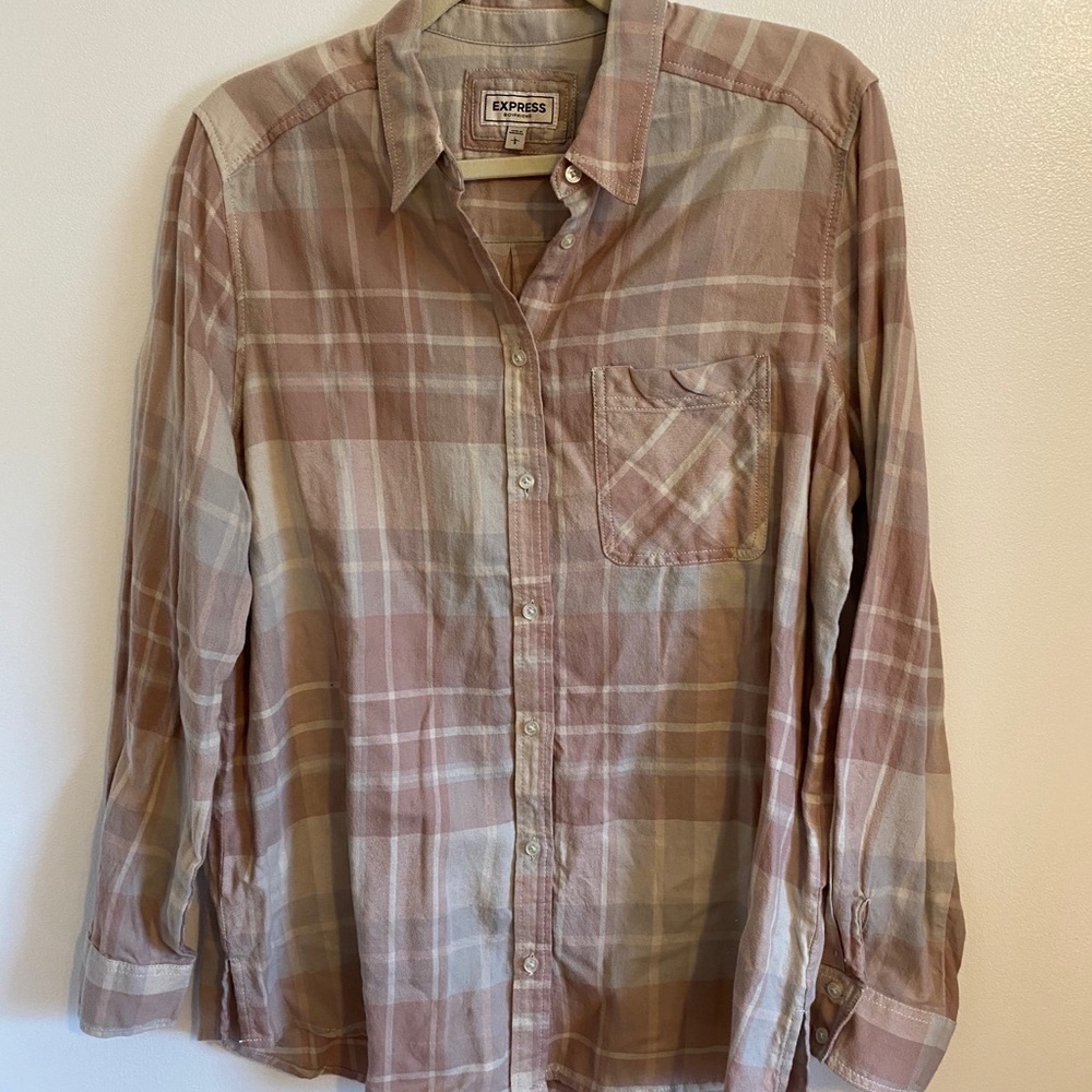 Express Cream Plaid Flannel Shirt NWOT